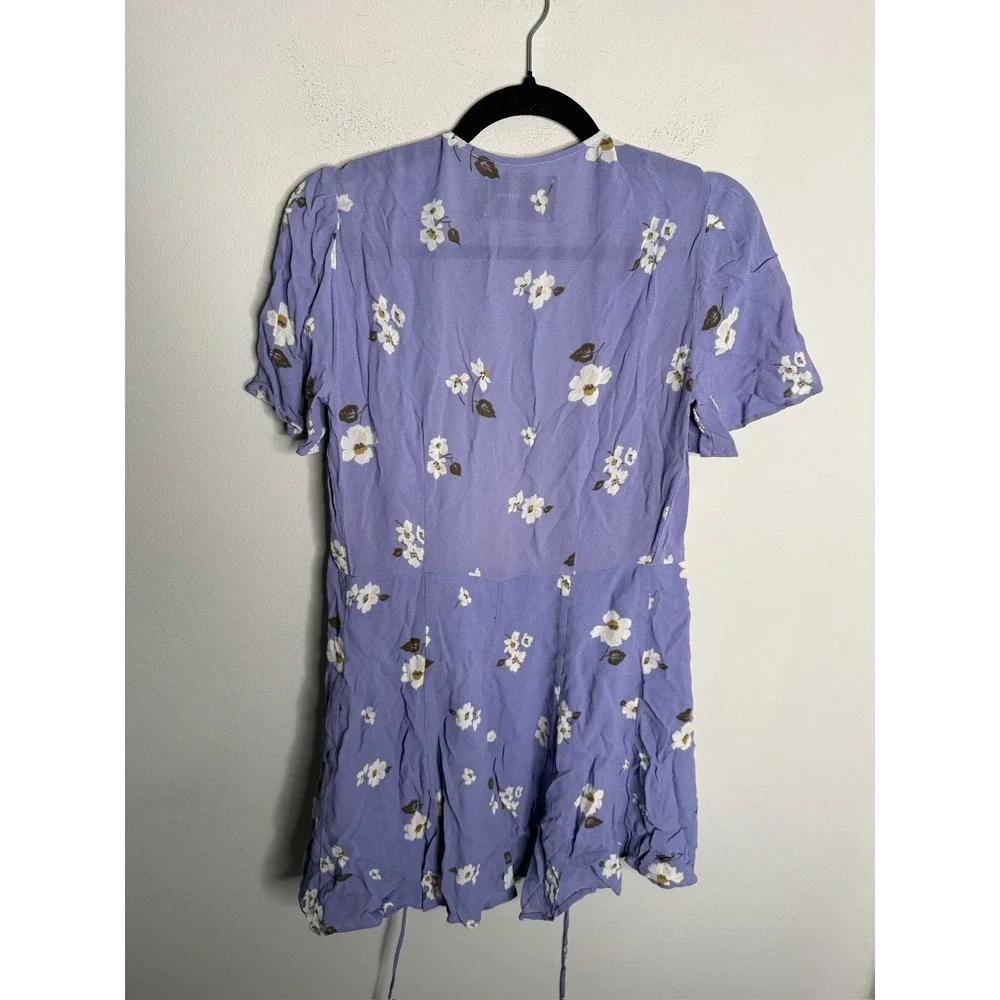 Reformation Adele Purple Floral Wrap Mini Dress Short Sleeve V-Neck Small - Picture 5 of 9